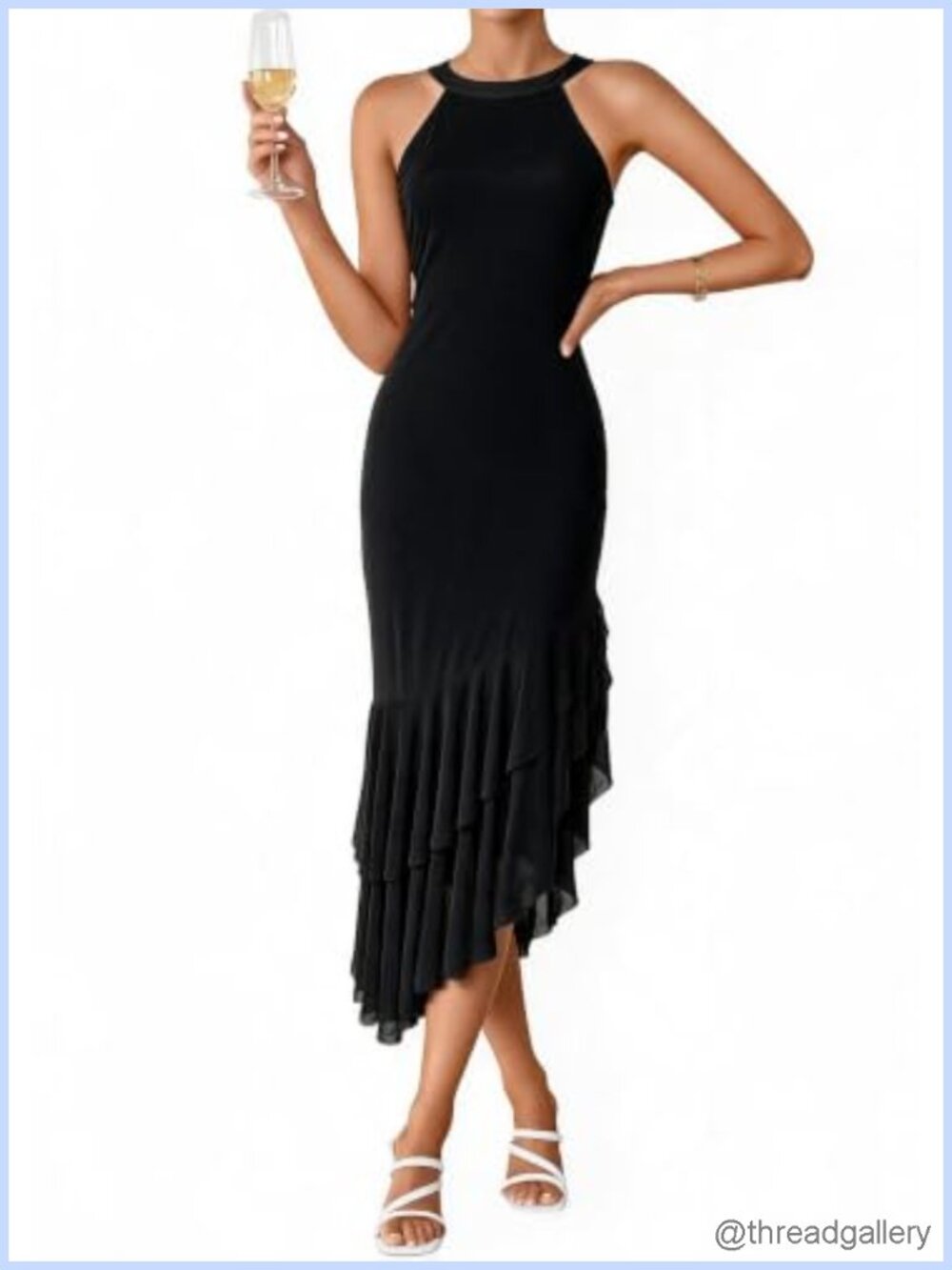 Formal Halter Floral Ruffle Mermaid Maxi Dress Wedding Guest Cocktail Prom
